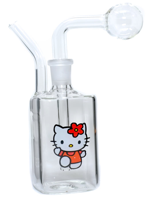 6" Pink Cartoon Kitty Glass Oil burner Water Pipe