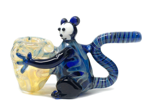 4.5" Blue Monkey Holding Stash glass hand pipe