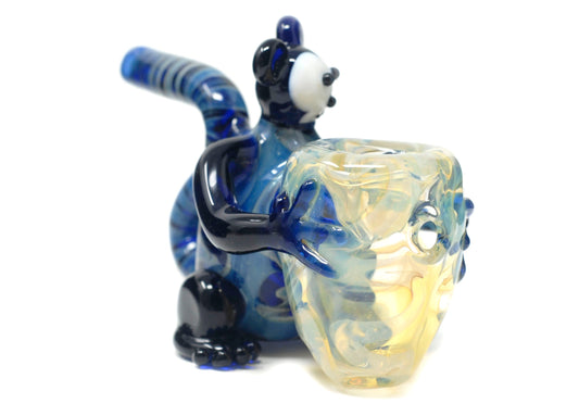 4.5" Blue Monkey Holding Stash glass hand pipe