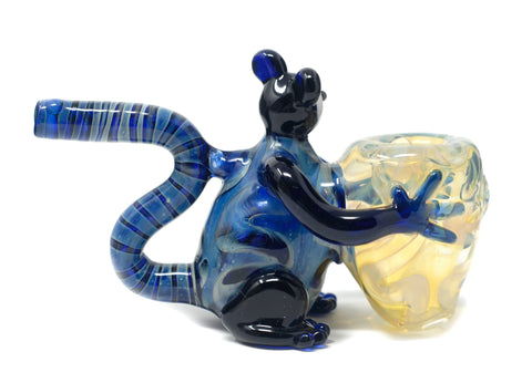 4.5" Blue Monkey Holding Stash glass hand pipe