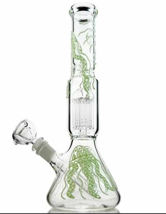 10" Beaker Glass in Dark Bong with Arms Perc