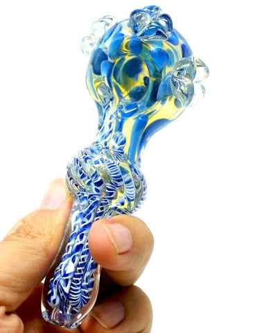 4.5" Blue Glass Spoon Pipe with Dots