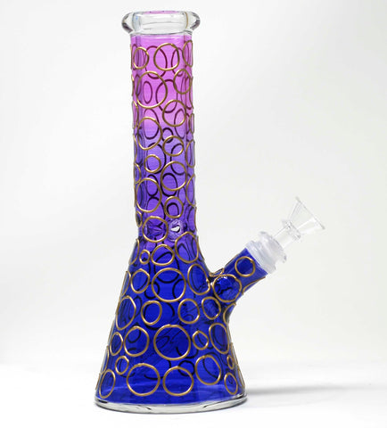 10"  golden rings Beaker Glass water Bong Pipe