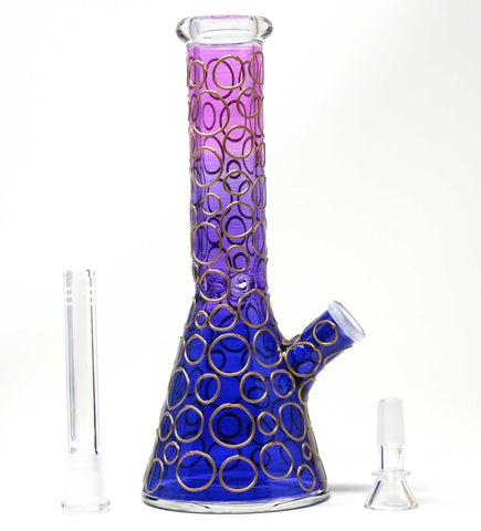 10"  golden rings Beaker Glass water Bong Pipe