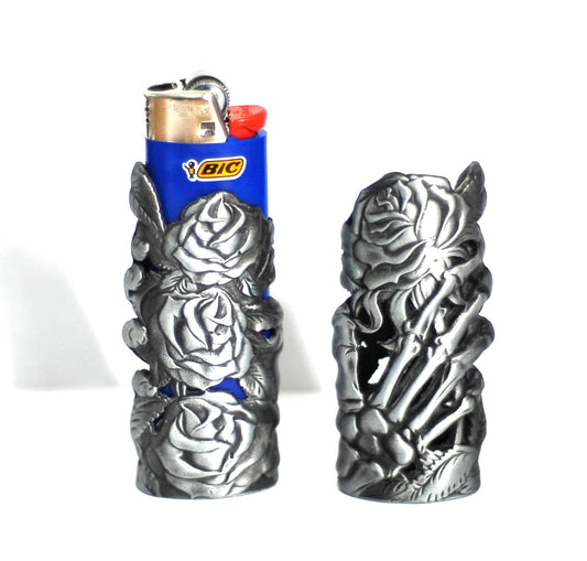 Skeleton Hand & Rose  Mystic Metal Lighter Case for BIC brand Lighter, 1pc