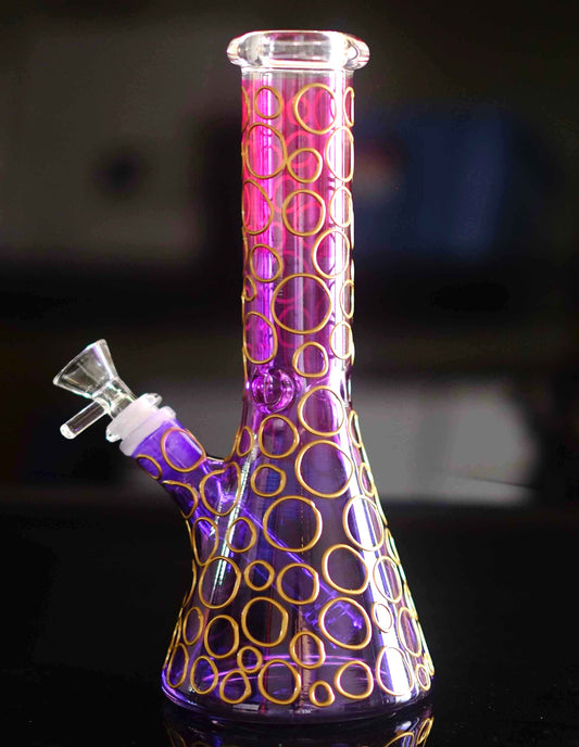 10"  golden rings Beaker Glass water Bong Pipe