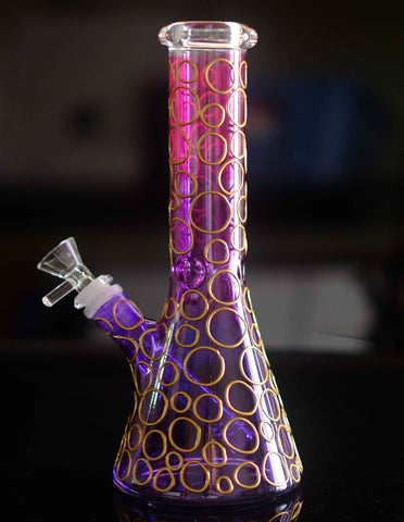 10"  golden rings Beaker Glass water Bong Pipe