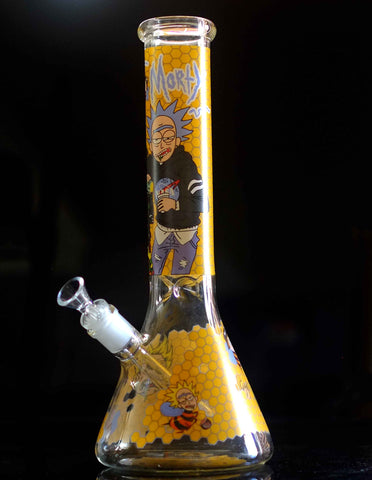 14" R and M Bee Cartoon Anime Glass Water Bong Pipe