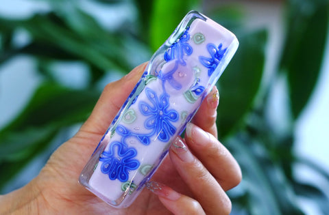 4" Blue Glass Fancy Dots Square Spoon Pipe