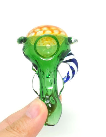 3.5" Glass Spoon Pipe Green Honeycomb with Handle