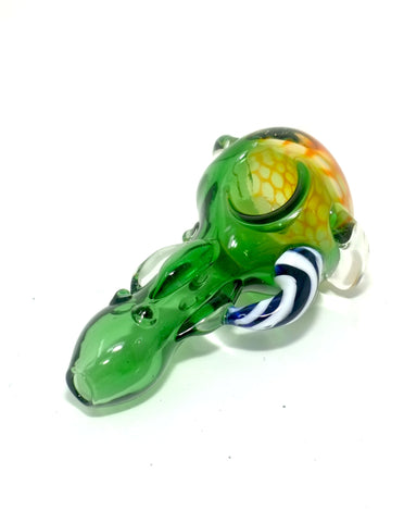 3.5" Glass Spoon Pipe Green Honeycomb with Handle