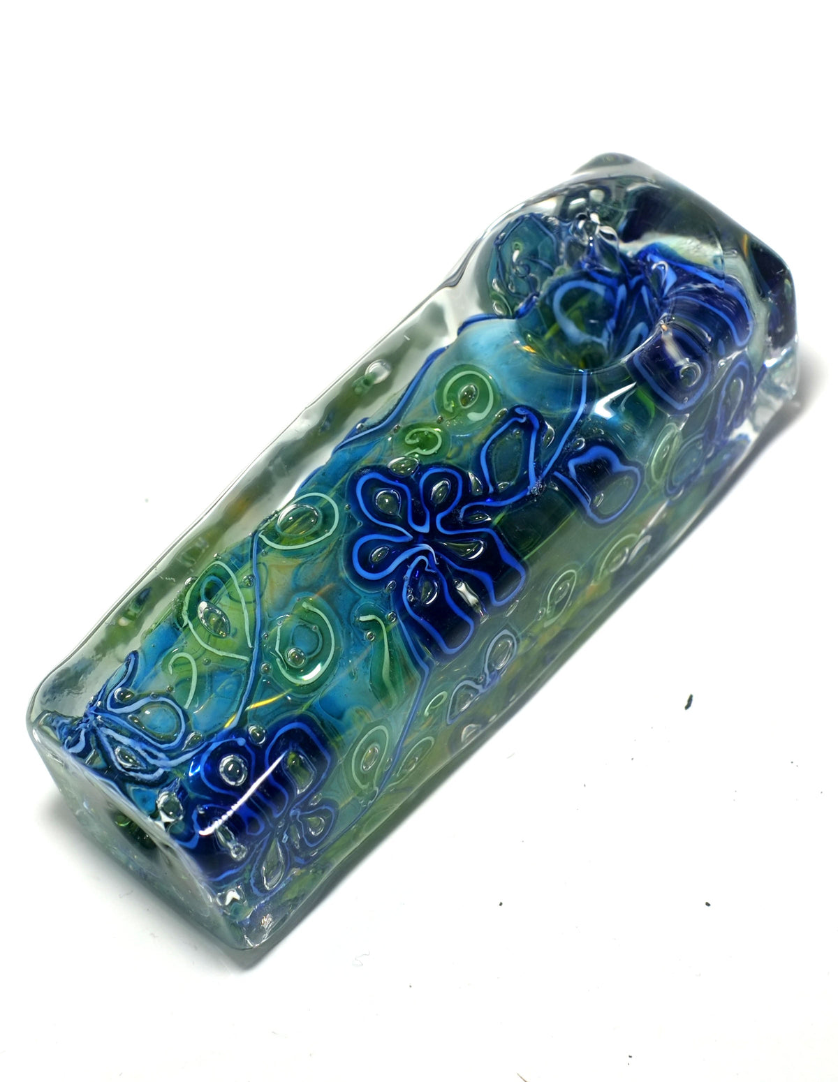 4" Blue Glass Fancy Dots Square Spoon Pipe