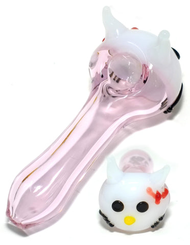 4" Pink Body Ugly Kitty Glass Hand Pipe