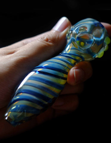 4.5" Blue Spiral Glass Spoon hand Pipe