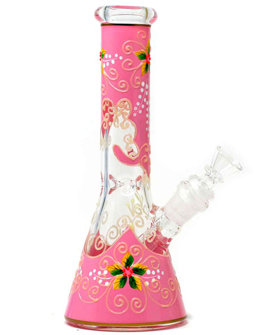 10" Glowing in Dark Pink Flower Glass Water Bong Pipe