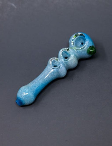 6" Blue Triple Bowl Glass Spoon Pipe