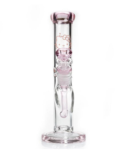 10" Pink Kitty Straight Neck Thick Glass Water Pipe