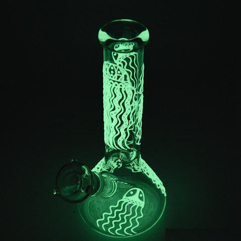 10" JellyFish Beaker Glow In The Dark Glass Water Pipe Bong