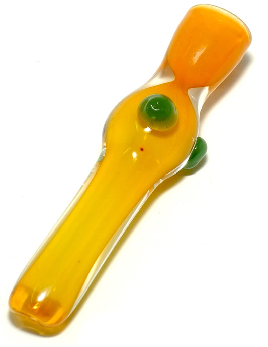 4" Glass Chillum Pipe in Orange with blue dots