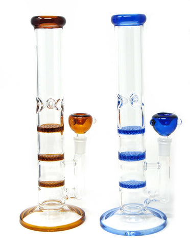 11"  Glass 3 layer Honeycomb Perc  with Ice Pinch Water pipe