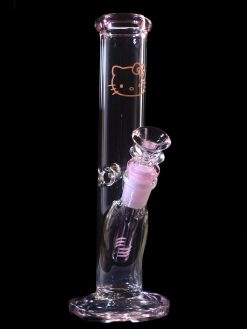Pink Kitty Straight Neck Thick Glass Water Pipe